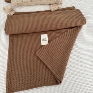 NORDSTROM Rib Wool & Cashmere Throw
Blanket Brown Camel Waffle Knit New
